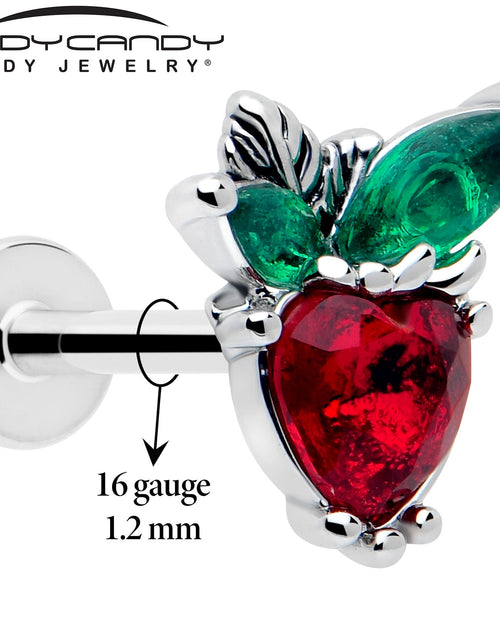 Load image into Gallery viewer, 16G 5/16 Red Green Gem Strawberry Heart Labret Monroe Tragus
