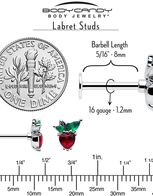 Load image into Gallery viewer, 16G 5/16 Red Green Gem Strawberry Heart Labret Monroe Tragus
