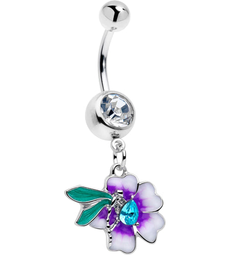 Blue Gem Faerie Flower Purple Dangle Belly Ring