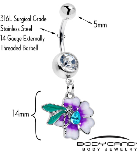 Blue Gem Faerie Flower Purple Dangle Belly Ring