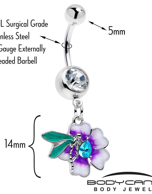 Load image into Gallery viewer, Blue Gem Faerie Flower Purple Dangle Belly Ring
