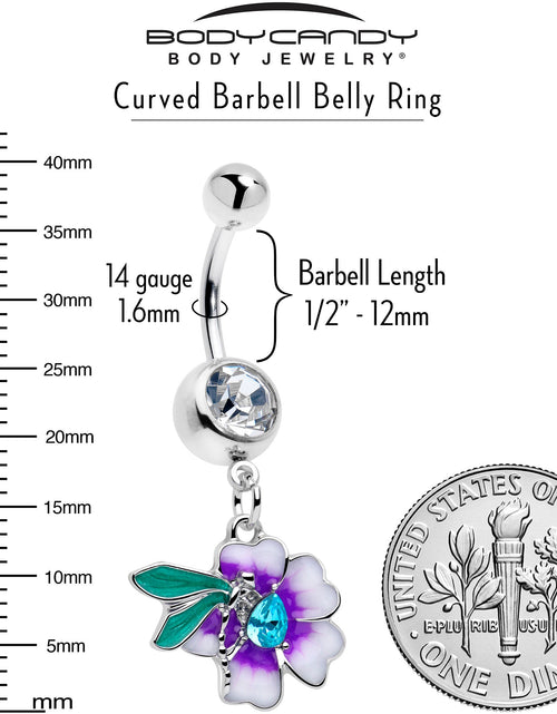 Load image into Gallery viewer, Blue Gem Faerie Flower Purple Dangle Belly Ring
