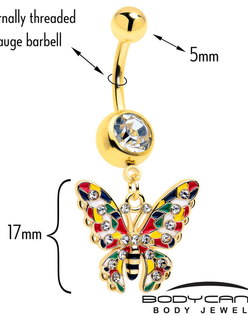 Load image into Gallery viewer, Clear Gem Gold Tone Color Block Butterfly Dangle Belly Ring
