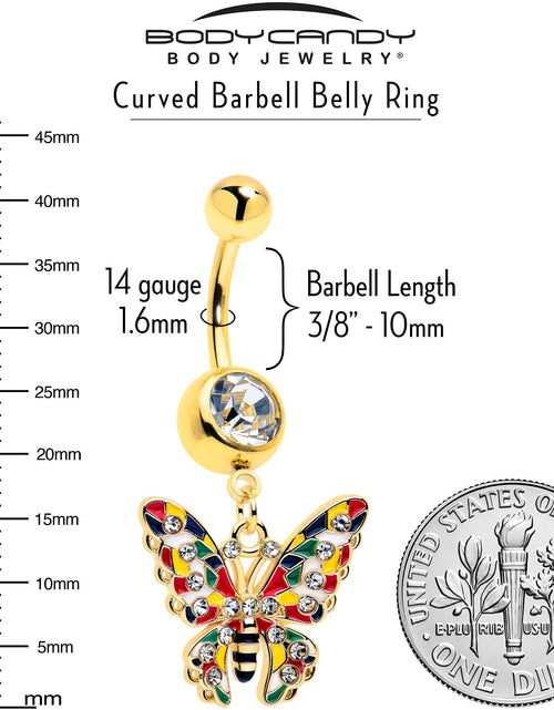 Load image into Gallery viewer, Clear Gem Gold Tone Color Block Butterfly Dangle Belly Ring
