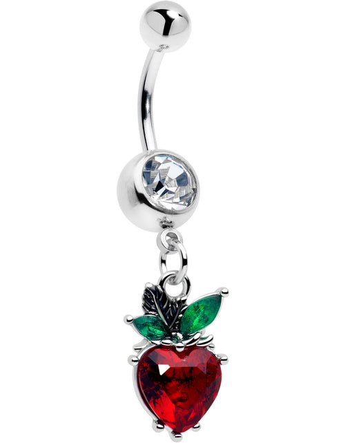 Load image into Gallery viewer, Clear Red Green Gem Strawberry Heart Dangle Belly Ring
