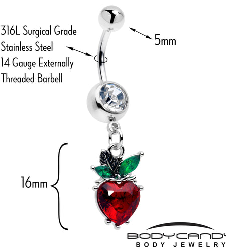 Clear Red Green Gem Strawberry Heart Dangle Belly Ring