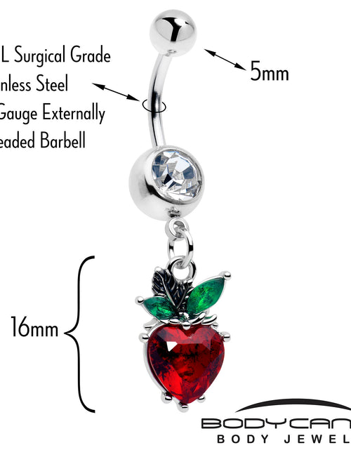 Load image into Gallery viewer, Clear Red Green Gem Strawberry Heart Dangle Belly Ring
