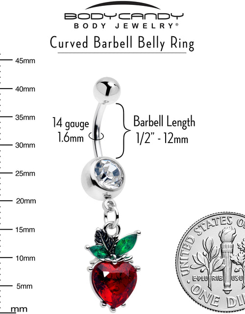 Load image into Gallery viewer, Clear Red Green Gem Strawberry Heart Dangle Belly Ring
