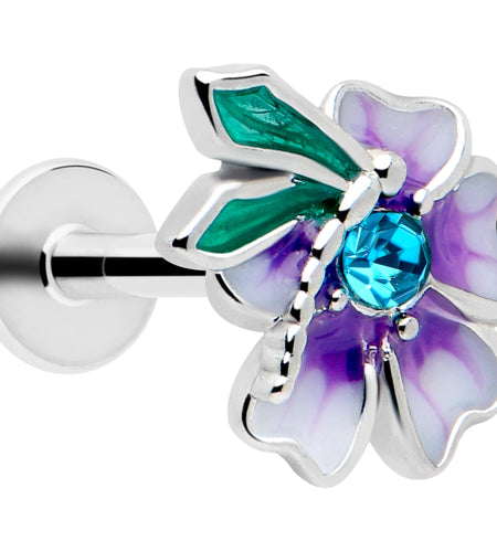 16G 1/4 Blue Gem Faerie Flower Purple Labret