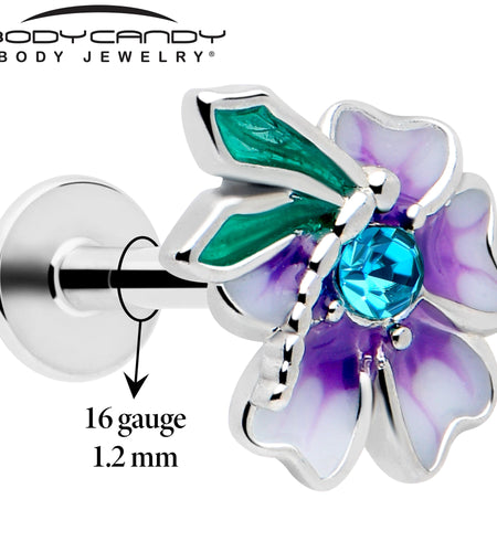 16G 1/4 Blue Gem Faerie Flower Purple Labret