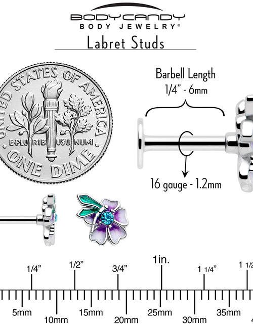 Load image into Gallery viewer, 16G 1/4 Blue Gem Faerie Flower Purple Labret
