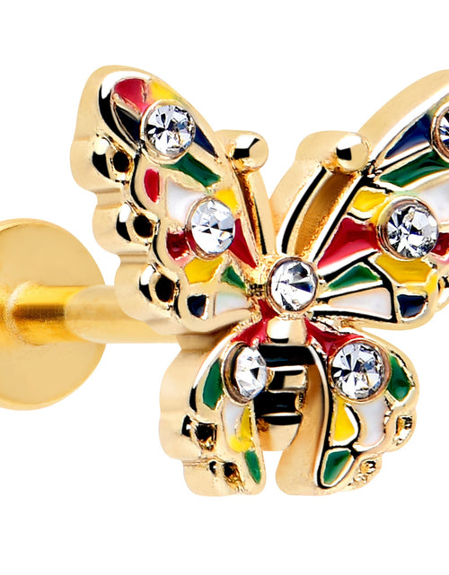 Load image into Gallery viewer, 16G 1/4 Clear Gem Gold Tone Color Block Butterfly Labret
