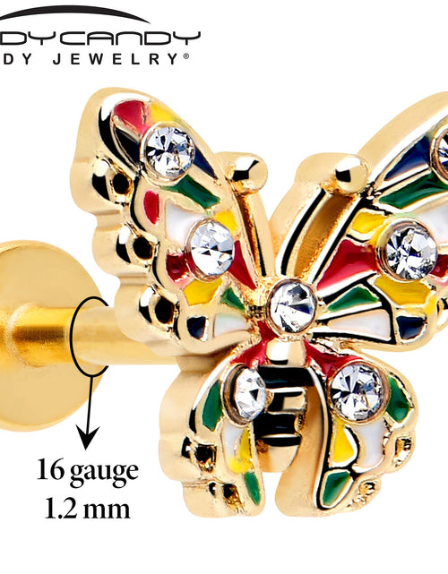 Load image into Gallery viewer, 16G 1/4 Clear Gem Gold Tone Color Block Butterfly Labret
