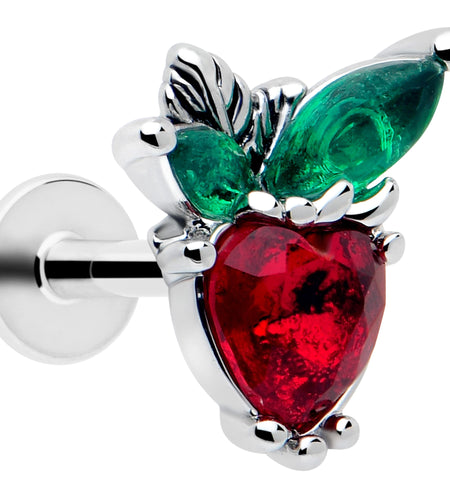 16G 1/4 Red Green Gem Strawberry Heart Labret