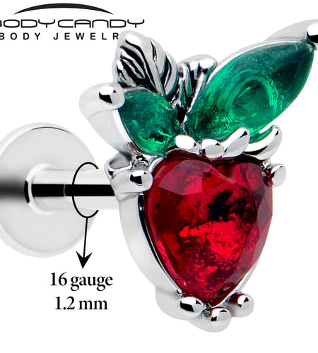 16G 1/4 Red Green Gem Strawberry Heart Labret