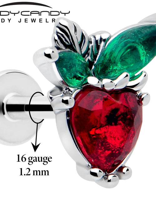 Load image into Gallery viewer, 16G 1/4 Red Green Gem Strawberry Heart Labret
