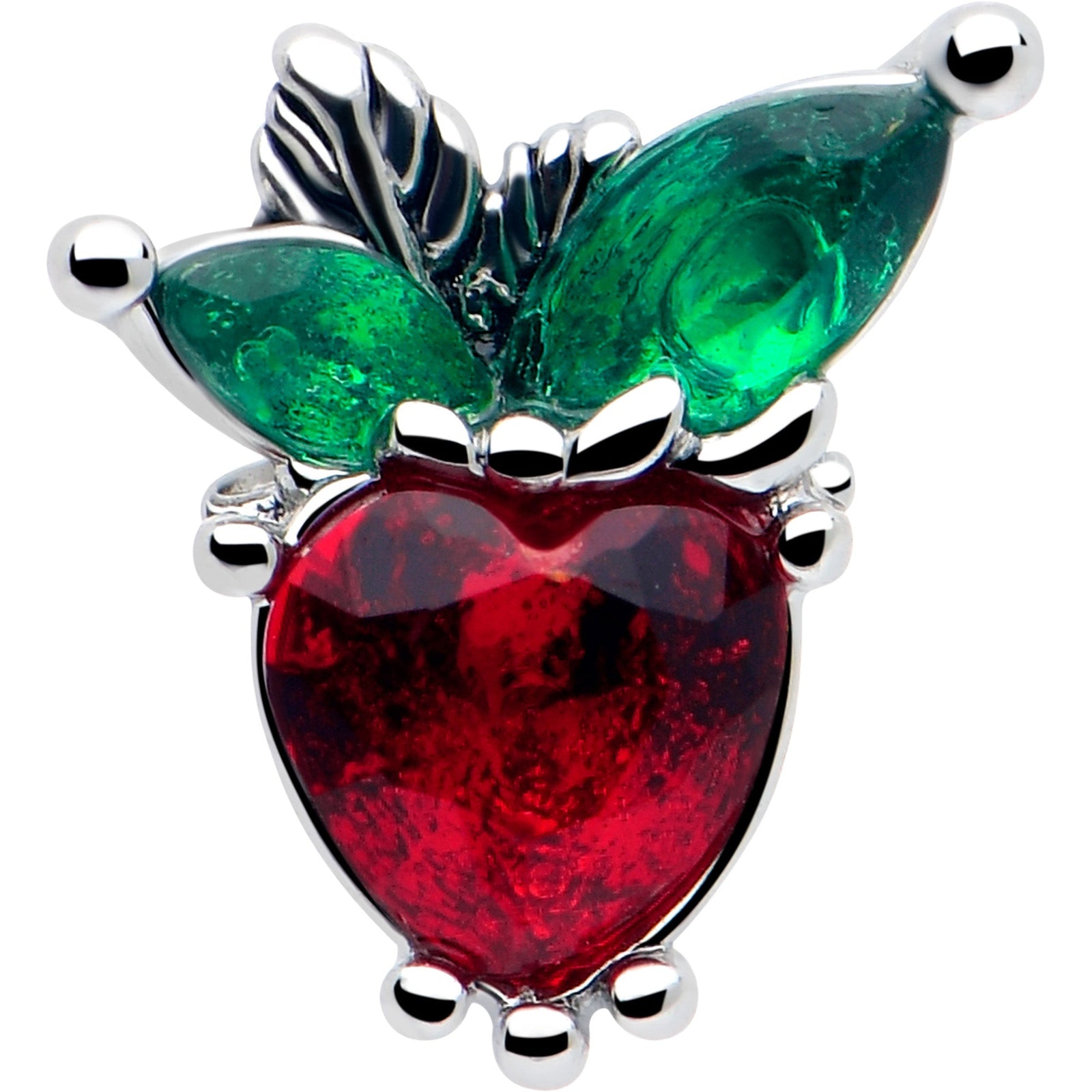 16G 1/4 Red Green Gem Strawberry Heart Labret
