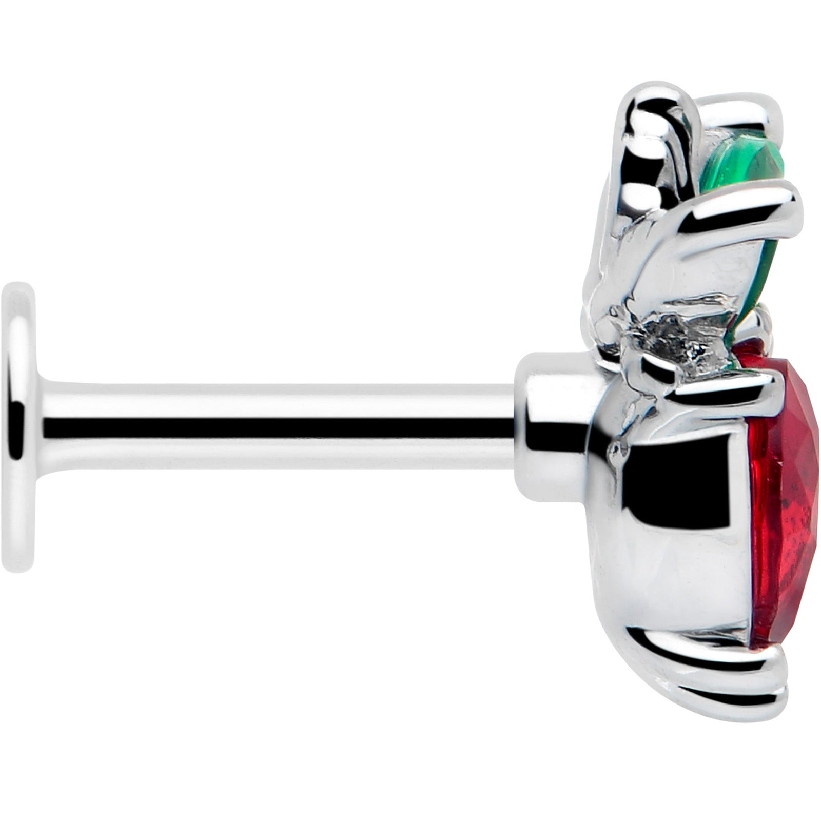 16G 1/4 Red Green Gem Strawberry Heart Labret