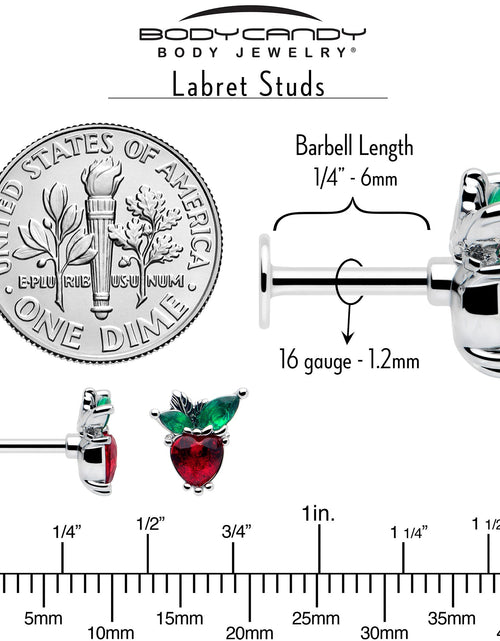 Load image into Gallery viewer, 16G 1/4 Red Green Gem Strawberry Heart Labret
