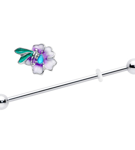 14G Blue Gem Faerie Flower Purple Industrial Barbell 38mm