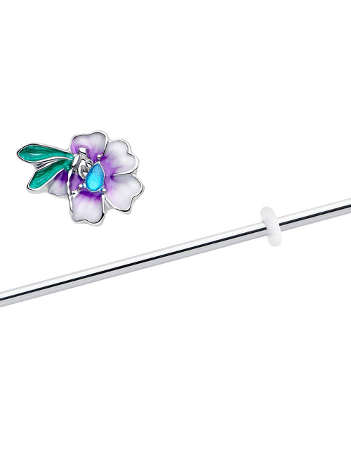 Load image into Gallery viewer, 14G Blue Gem Faerie Flower Purple Industrial Barbell 38mm
