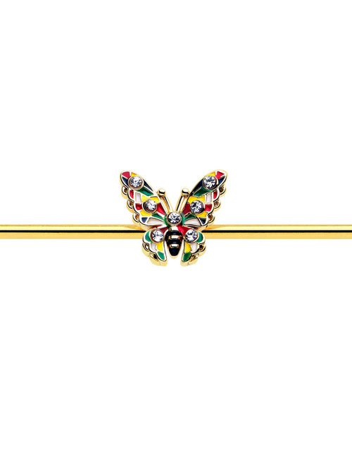 Load image into Gallery viewer, 14G Clear Gem Gold Tone Color Block Butterfly Industrial Barbell 38mm
