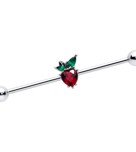 14G Red Green Gem Strawberry Heart Industrial Barbell 38mm