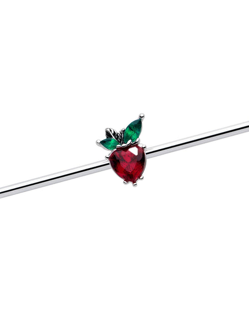 Load image into Gallery viewer, 14G Red Green Gem Strawberry Heart Industrial Barbell 38mm
