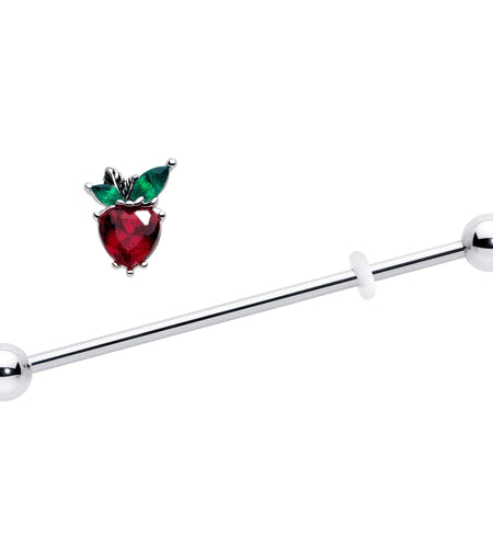 14G Red Green Gem Strawberry Heart Industrial Barbell 38mm
