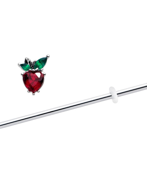 Load image into Gallery viewer, 14G Red Green Gem Strawberry Heart Industrial Barbell 38mm
