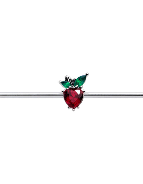 Load image into Gallery viewer, 14G Red Green Gem Strawberry Heart Industrial Barbell 38mm
