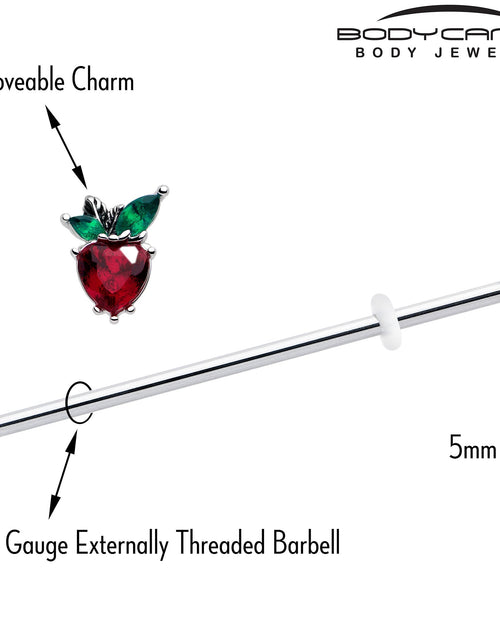 Load image into Gallery viewer, 14G Red Green Gem Strawberry Heart Industrial Barbell 38mm
