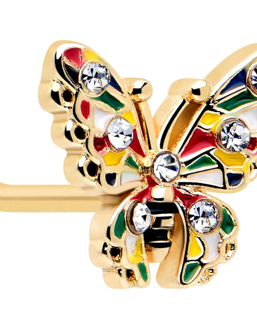 Load image into Gallery viewer, 20G 7mm Clear Gem Gold Tone Color Block Butterfly L Shape Nose Ring

