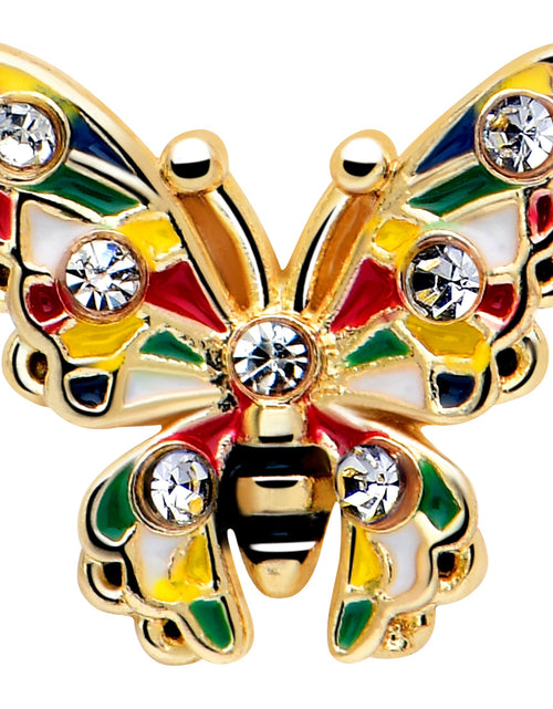 Load image into Gallery viewer, 20G 7mm Clear Gem Gold Tone Color Block Butterfly L Shape Nose Ring
