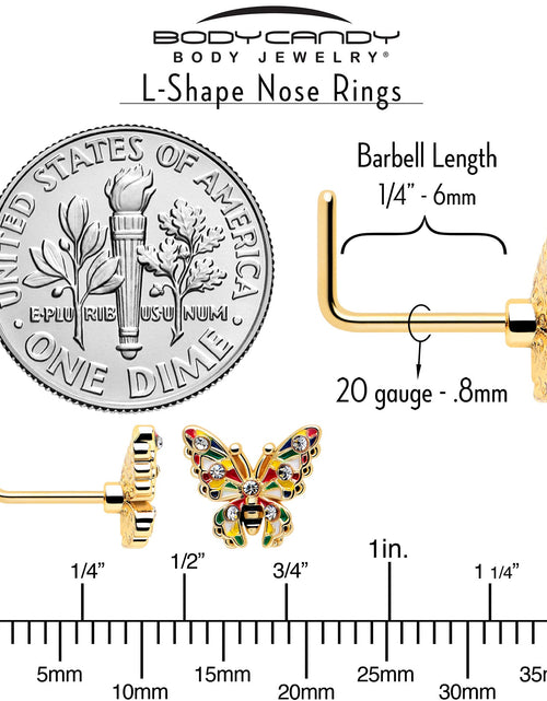 Load image into Gallery viewer, 20G 7mm Clear Gem Gold Tone Color Block Butterfly L Shape Nose Ring
