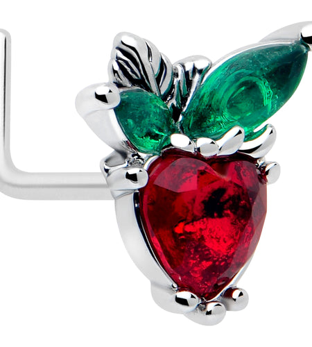 20G 7mm Red Green Gem Strawberry Heart L Shape Nose Ring