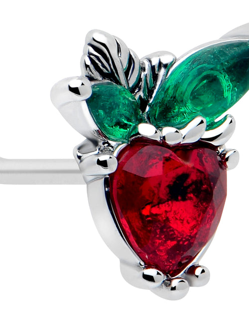 Load image into Gallery viewer, 20G 7mm Red Green Gem Strawberry Heart L Shape Nose Ring
