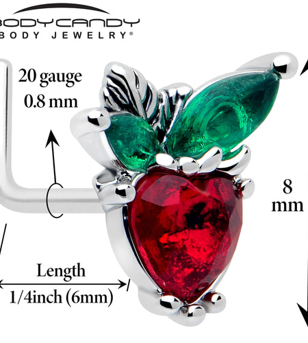 20G 7mm Red Green Gem Strawberry Heart L Shape Nose Ring