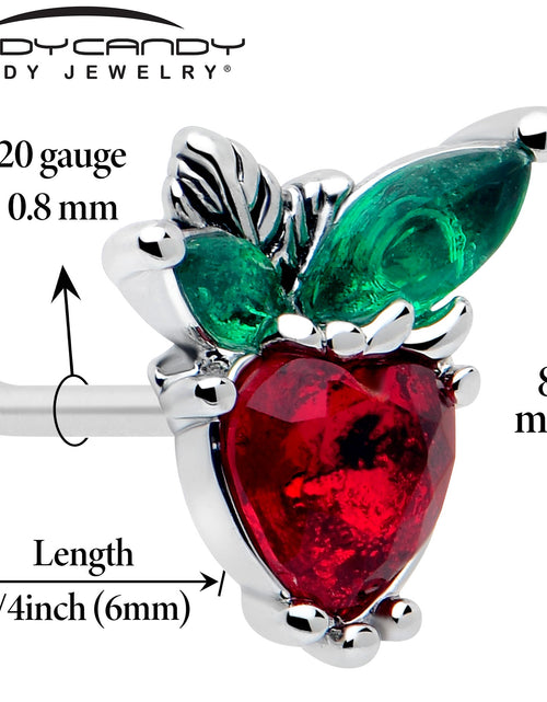 Load image into Gallery viewer, 20G 7mm Red Green Gem Strawberry Heart L Shape Nose Ring

