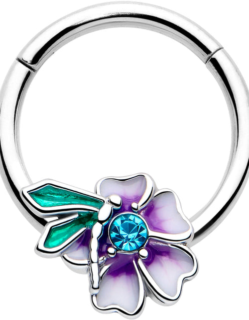 Load image into Gallery viewer, 16G 3/8 Blue Gem Faerie Flower Purple Hinged Segment Ring
