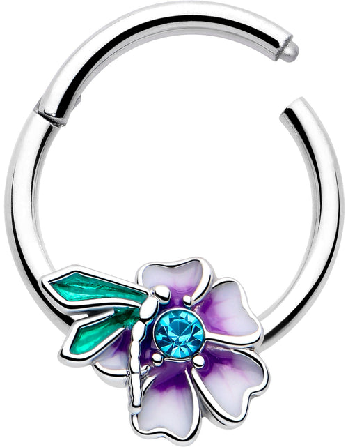 Load image into Gallery viewer, 16G 3/8 Blue Gem Faerie Flower Purple Hinged Segment Ring
