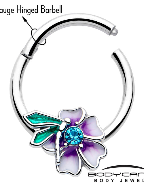 Load image into Gallery viewer, 16G 3/8 Blue Gem Faerie Flower Purple Hinged Segment Ring
