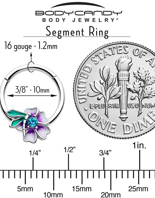 Load image into Gallery viewer, 16G 3/8 Blue Gem Faerie Flower Purple Hinged Segment Ring
