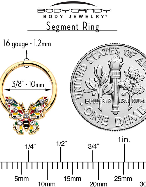 Load image into Gallery viewer, 16G 3/8 Clear Gem Gold Tone Color Block Butterfly Hinged Segment Ring
