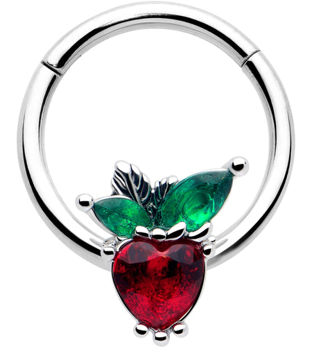 16G 3/8 Red Green Gem Strawberry Heart Hinged Segment Ring