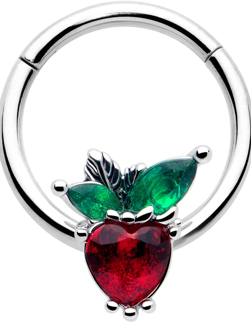 Load image into Gallery viewer, 16G 3/8 Red Green Gem Strawberry Heart Hinged Segment Ring
