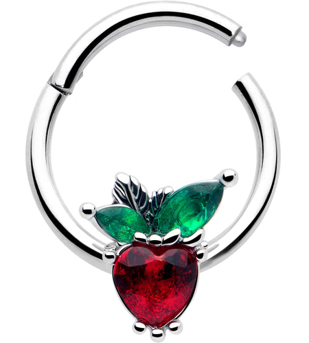 16G 3/8 Red Green Gem Strawberry Heart Hinged Segment Ring
