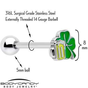 Load image into Gallery viewer, Beer Shamrock St Patricks Barbell Tongue Ring
