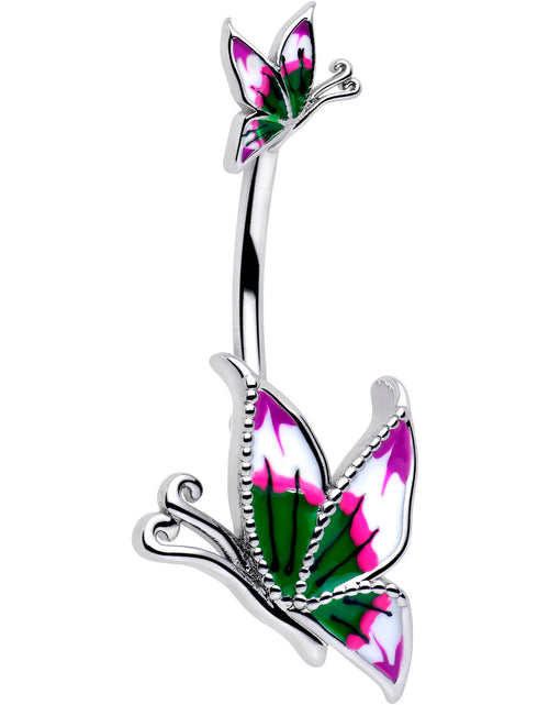 Load image into Gallery viewer, Profile Butterflies Double Mount Belly Ring

