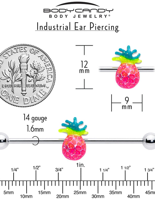 Load image into Gallery viewer, 14G Hot Tropical Pineapple Industrial Barbell 38mm
